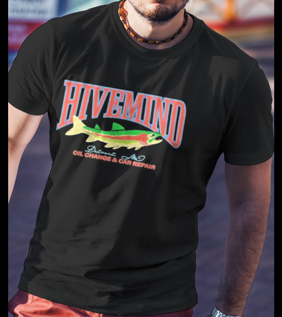 Hivemind Oil Change And Car Repair French Terry Stitched Fish T-Shirt