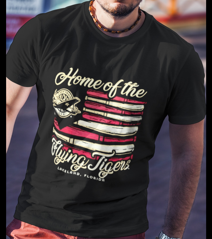 Home Of The Flying Tigers Lakeland Florida Baseball Flag T-Shirt
