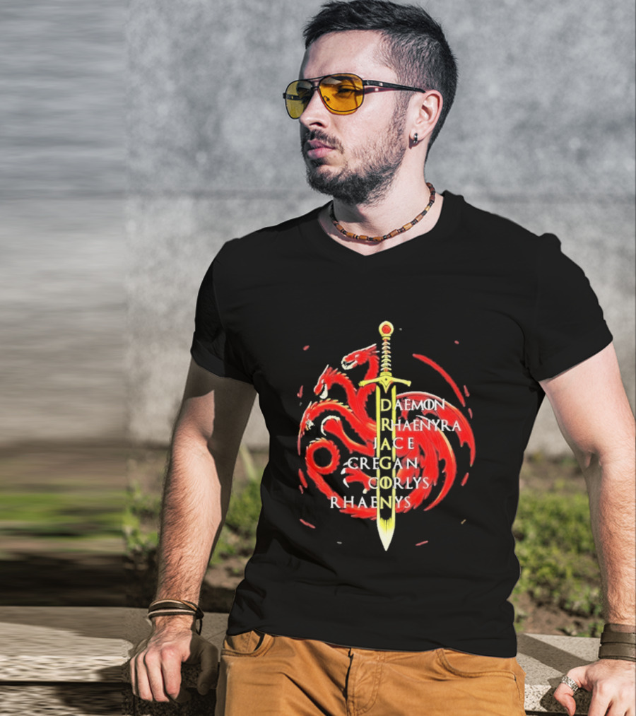 Daemon Rhaenyra Jace Cregan Corlys Rhaenys Dragon Sword Emblem The Reel Rejects T-Shirt