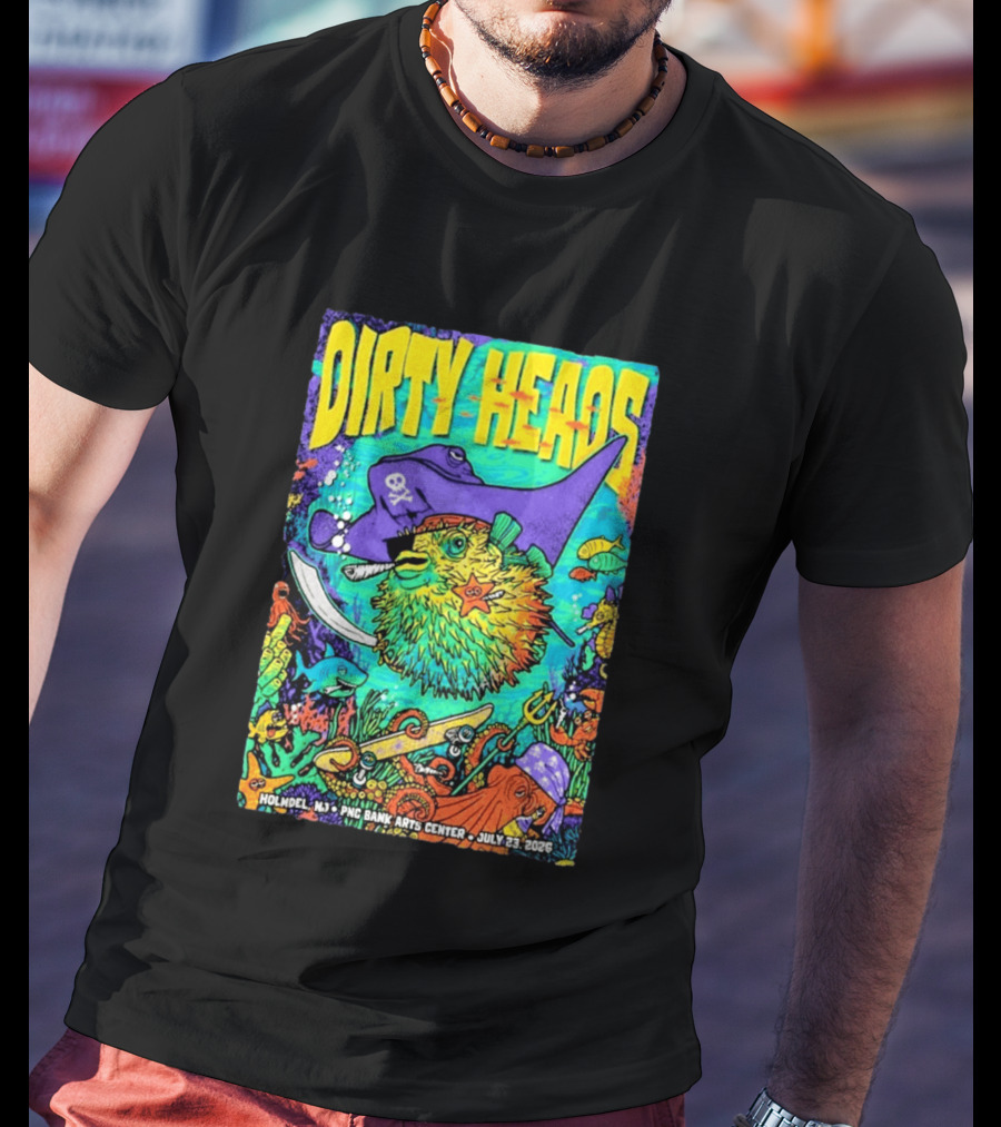 Dirty Heads Holmdel NJ July 23 2026 PNC Bank Arts Center Pirate Theme Ocean Creatures T-Shirt