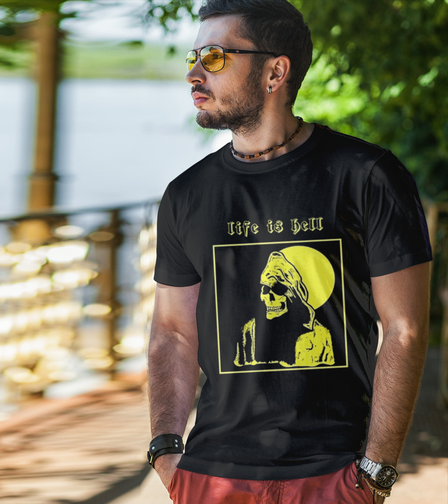 Life Is Hell Skeleton Grim Reaper Gothic T-Shirt