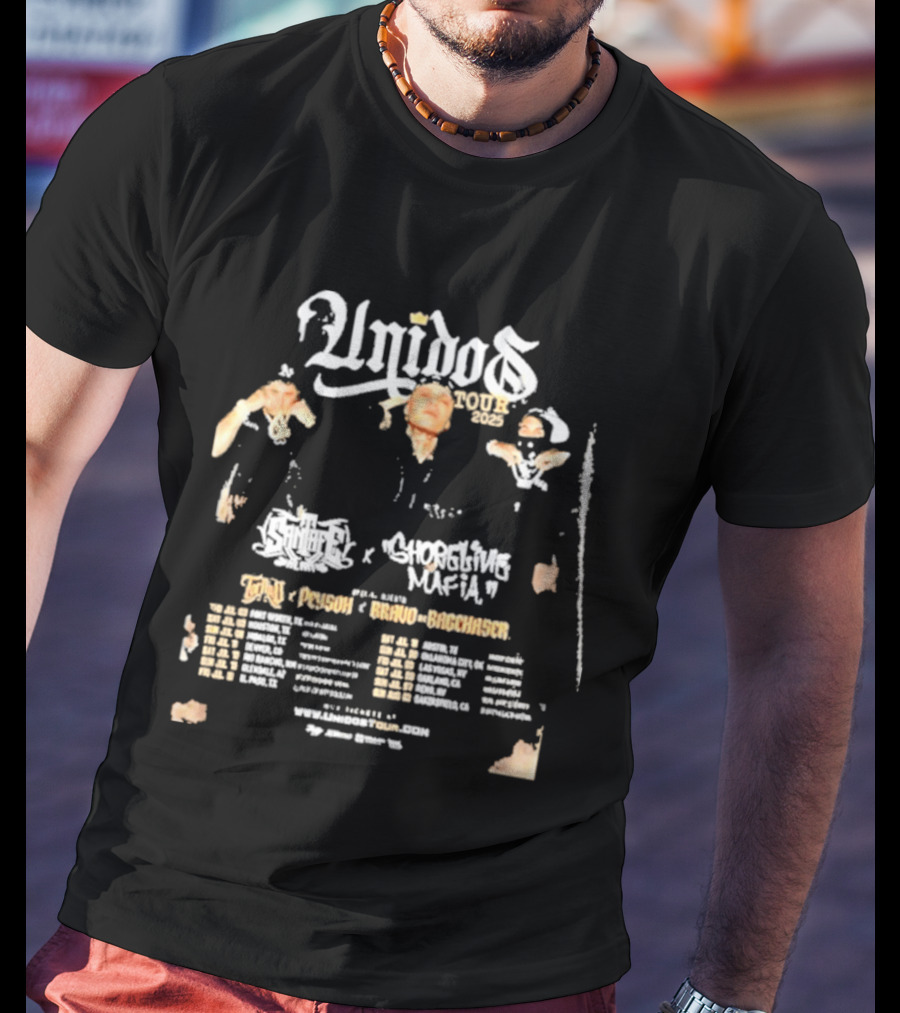 Unidos Tour 2025 Santa Fe Klan Shoreline Mafia Tour Dates Kelvin Azari Beni Fnt GeraMX Scarface T-Shirt