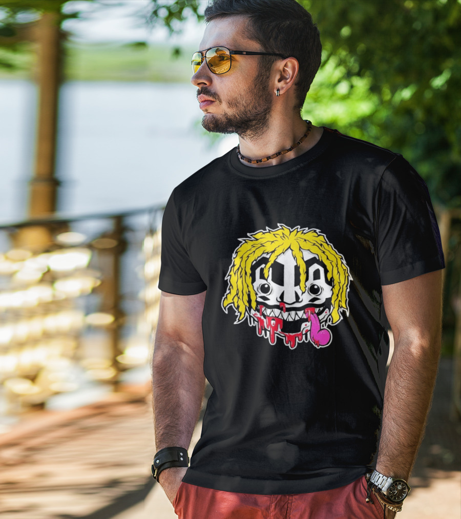 Ouija Macc Iveka Glob Dripping Smiley Face Yellow Hair Pink Tongue T-Shirt