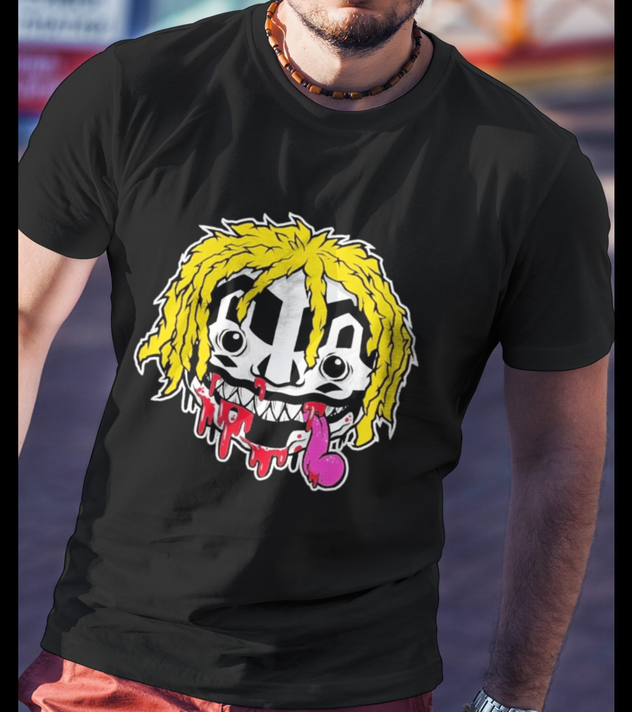 Ouija Macc Iveka Glob Dripping Smiley Face Yellow Hair Pink Tongue T-Shirt
