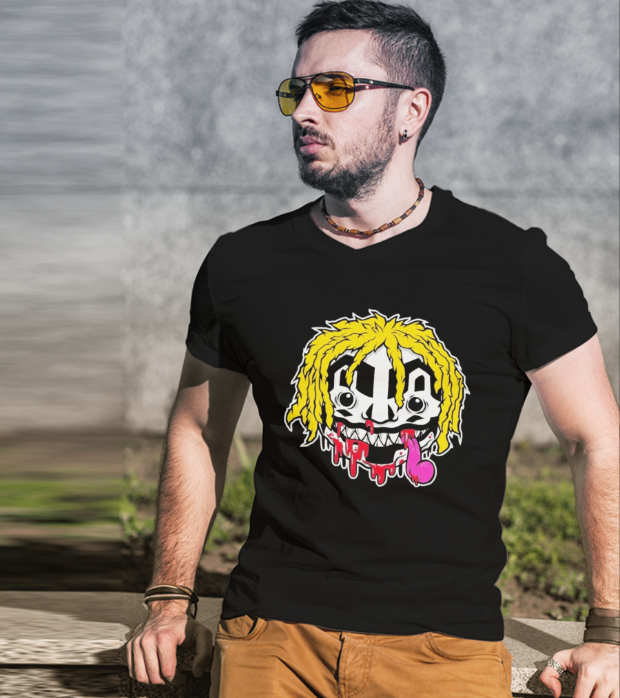 Ouija Macc Iveka Glob Dripping Smiley Face Yellow Hair Pink Tongue T-Shirt
