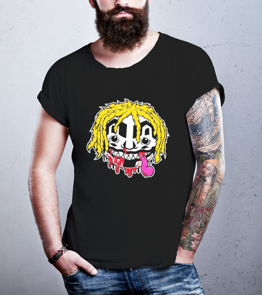 Ouija Macc Iveka Glob Dripping Smiley Face Yellow Hair Pink Tongue T-Shirt