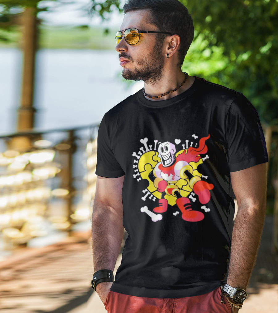 Papyrus Bonetrousle 10th Anniversary Undertale Puzzle Heart Skeleton T-Shirt