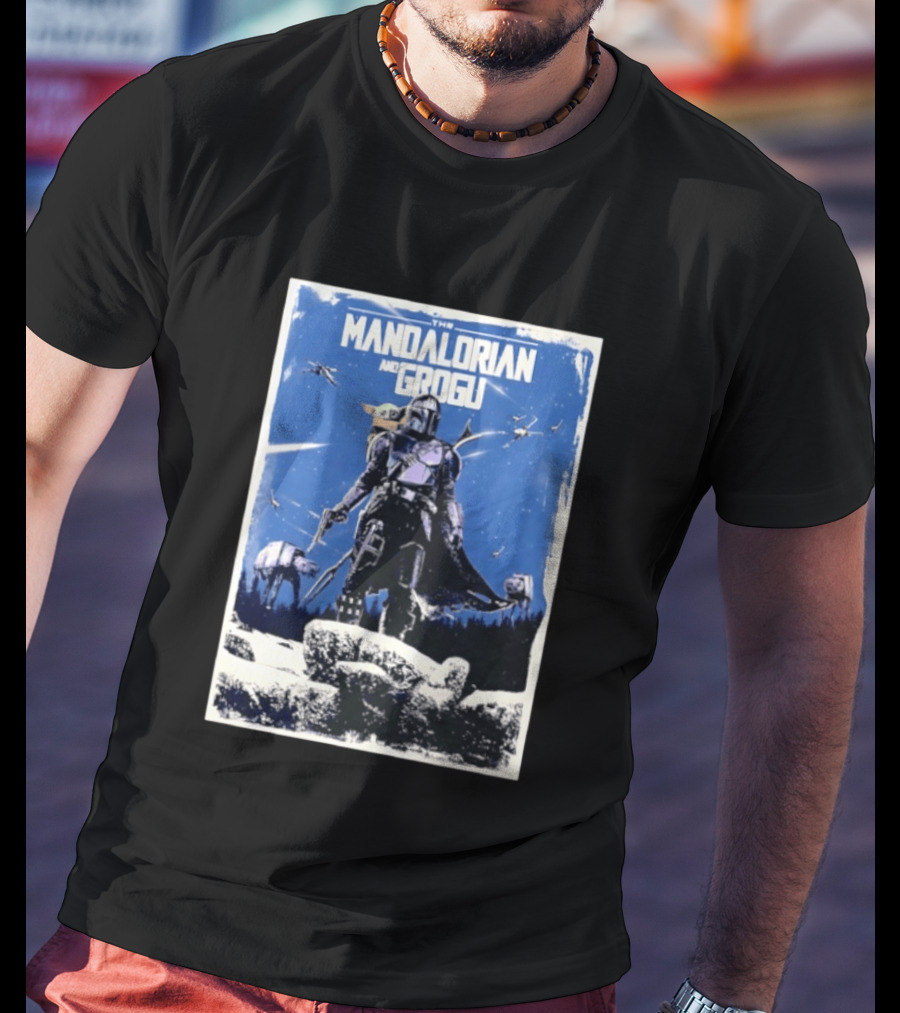 The Mandalorian And Grogu Star Wars Baby Yoda Scene With AT AT And X Wings T-Shirt