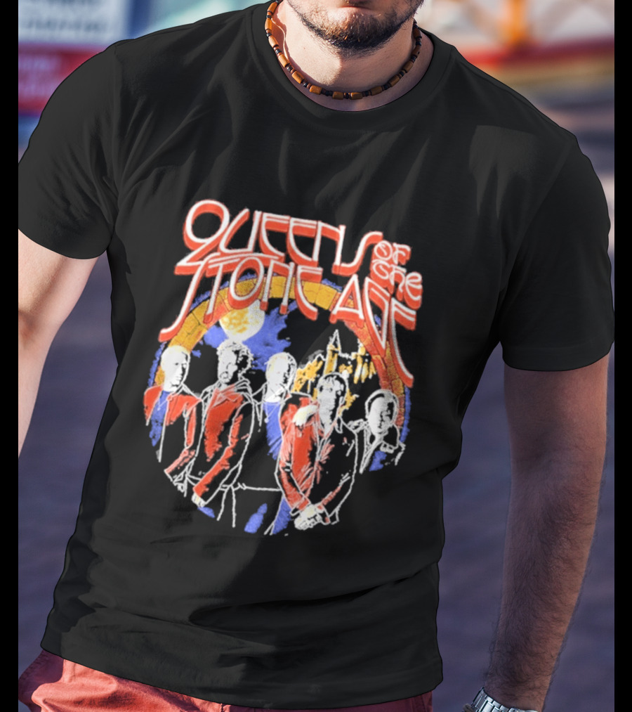 Queens Of The Stone Age Band Silhouette Vintage Rainbow Circle T-Shirt
