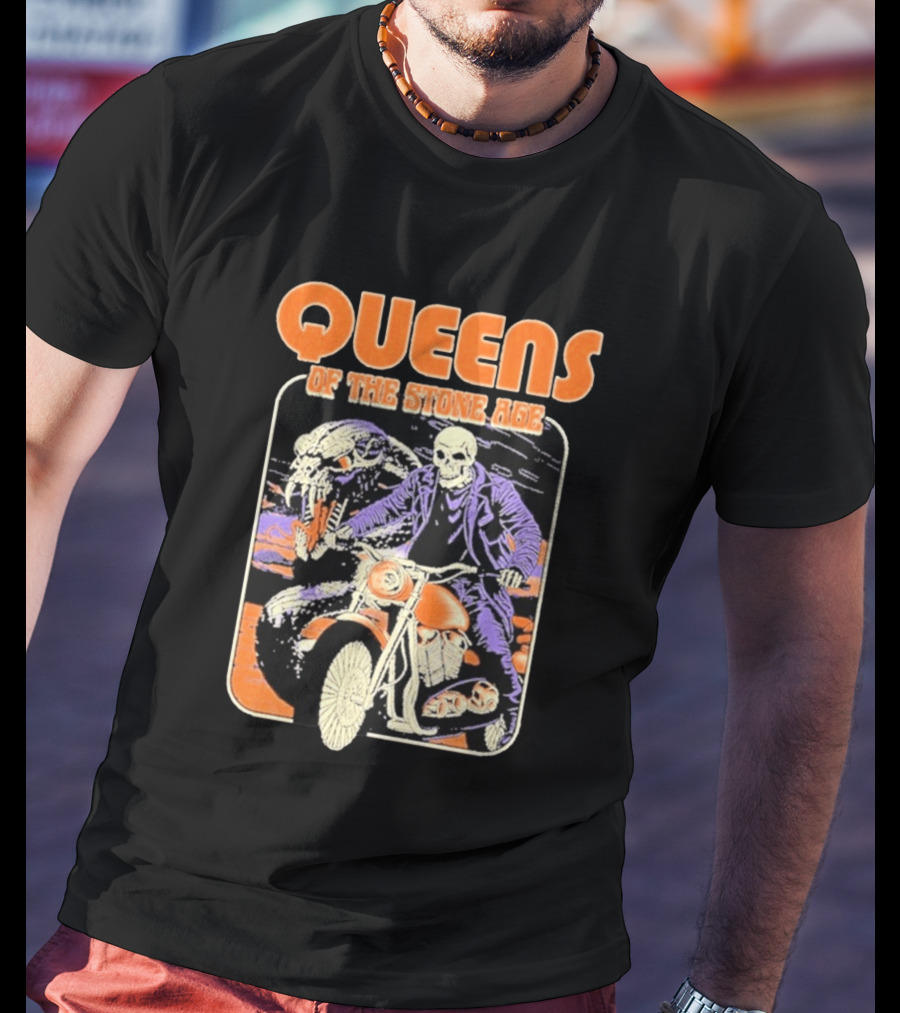 Queens Of The Stone Age Skeleton Rider Snake Motorcycle Adventure T-Shirt
