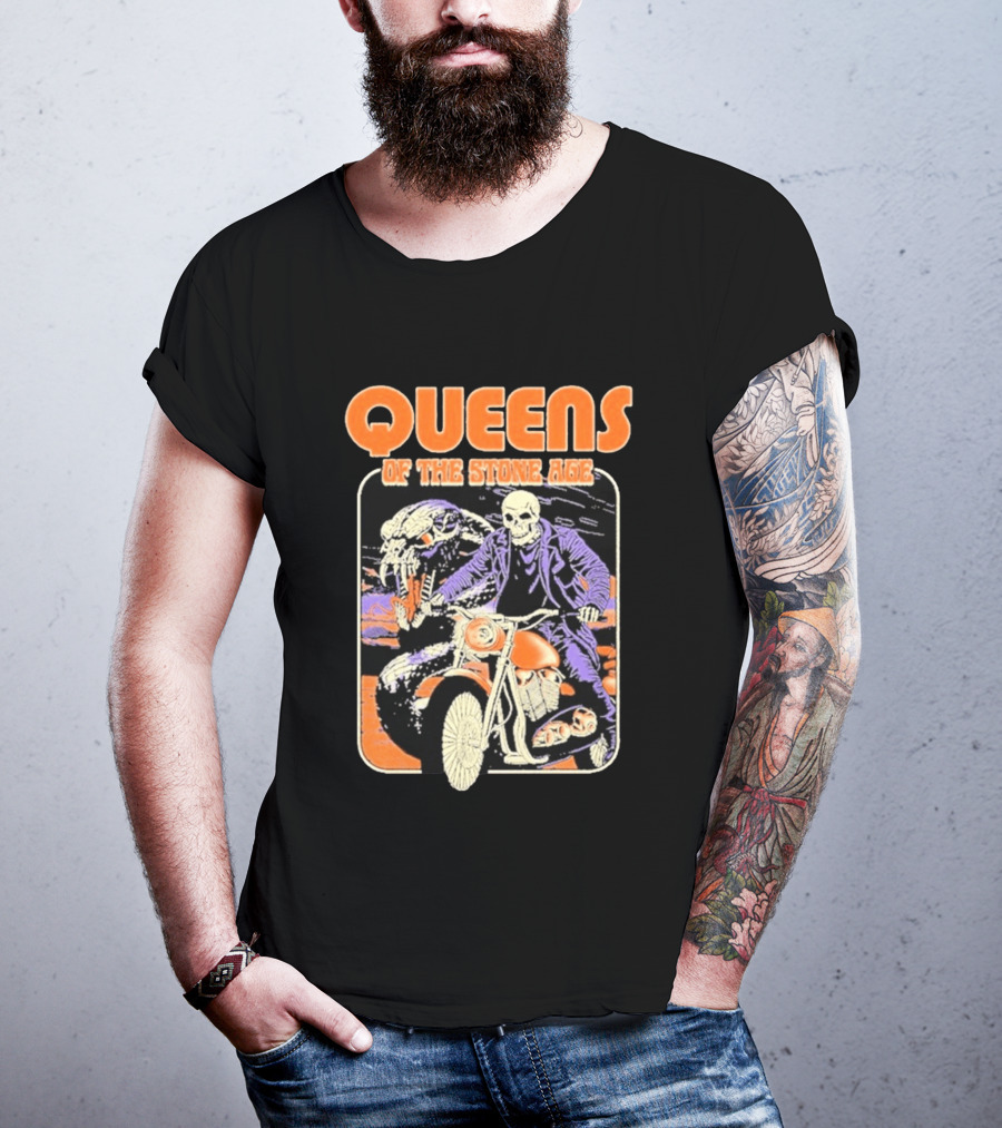 Queens Of The Stone Age Skeleton Rider Snake Motorcycle Adventure T-Shirt