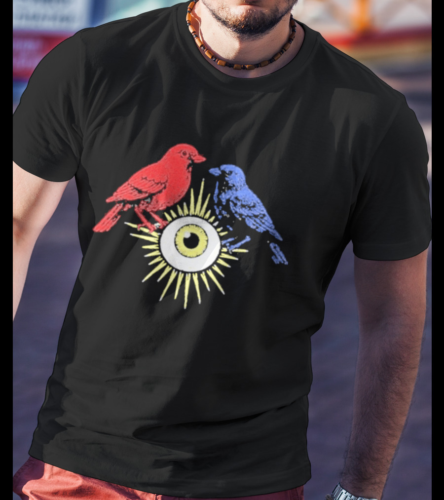 Upchurch Creeker III Red Blue Birds Sun Eye Motif T-Shirt
