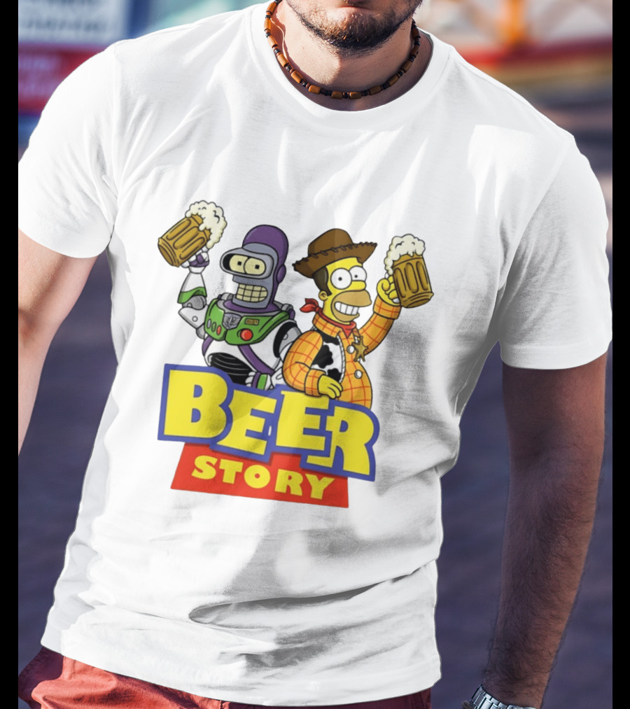 Bender Homer Simpson Beer Story Futurama Buzz Lightyear Woody T-Shirt