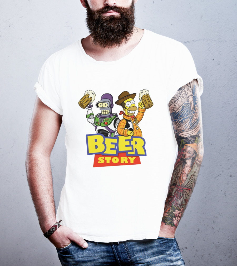 Bender Homer Simpson Beer Story Futurama Buzz Lightyear Woody T-Shirt