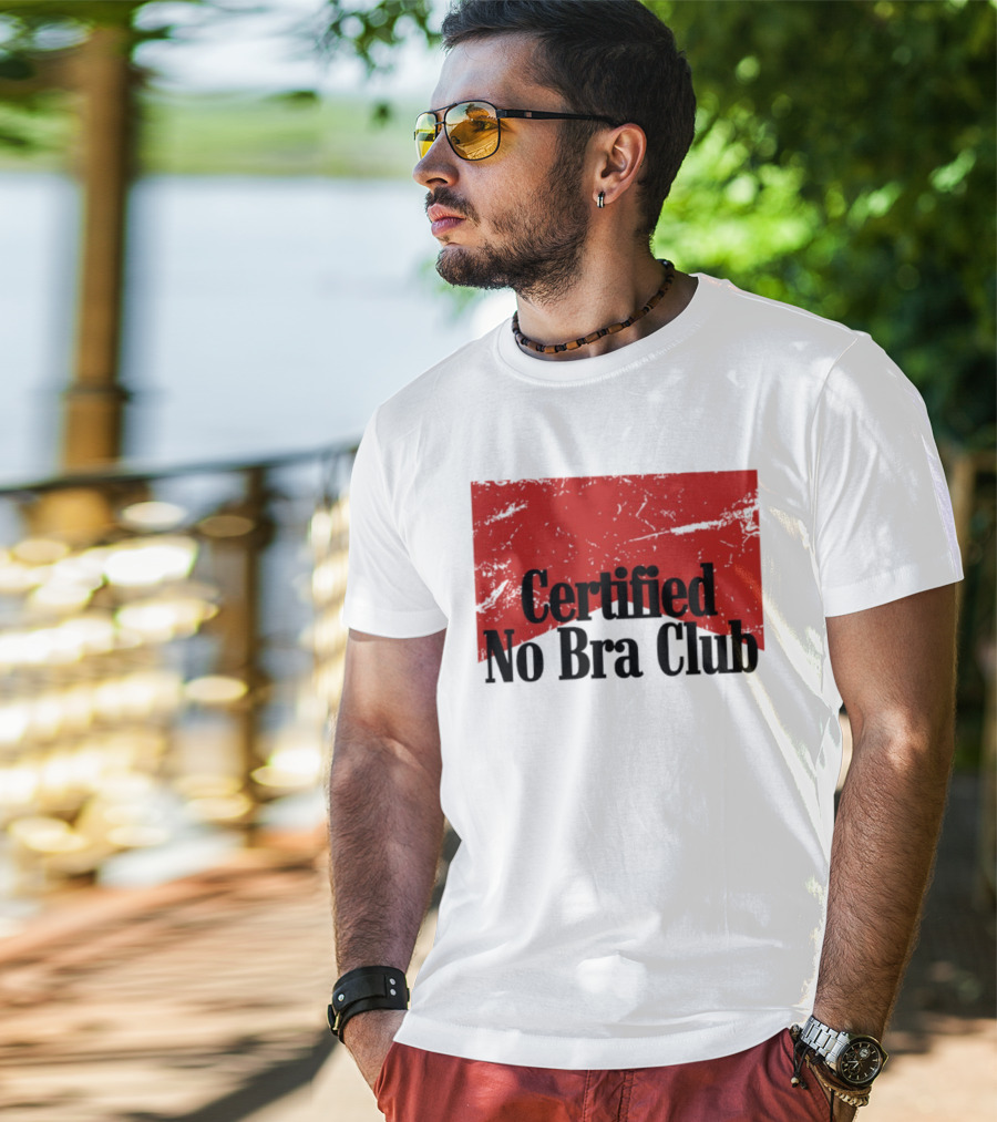 Certified No Bra Club Marlboro Parody Red Banner T-Shirt