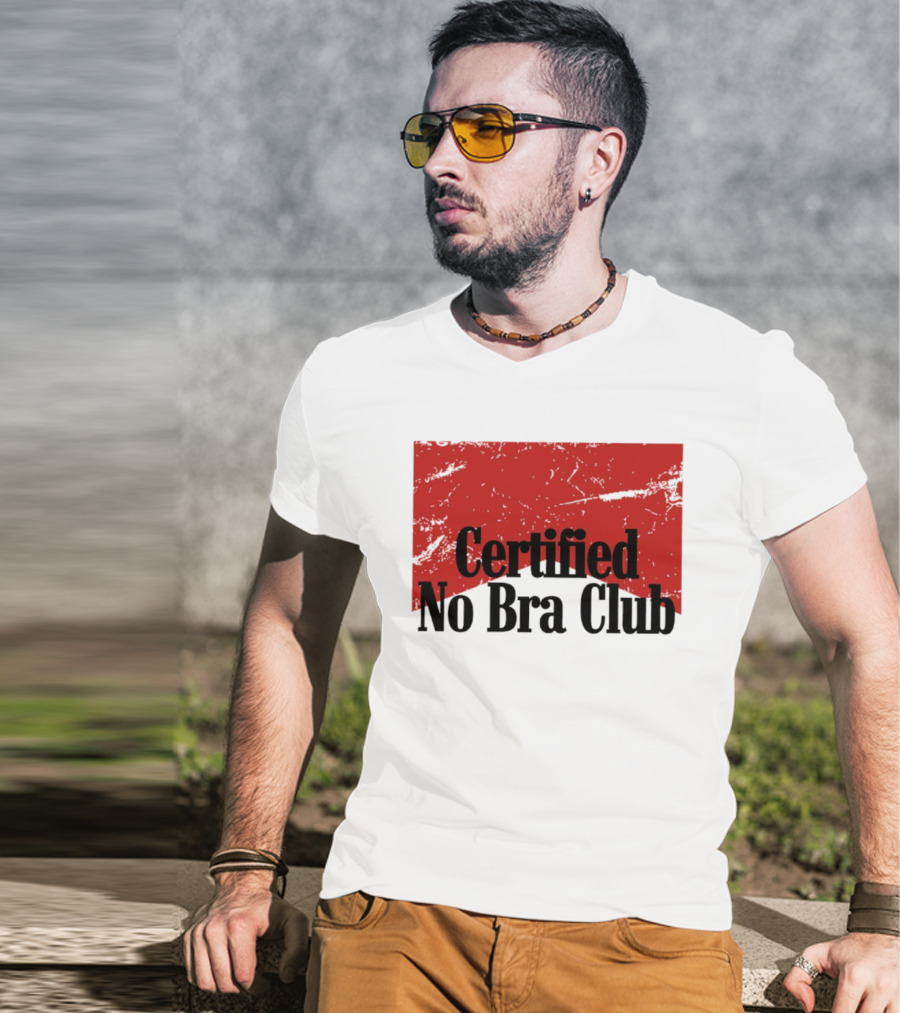 Certified No Bra Club Marlboro Parody Red Banner T-Shirt