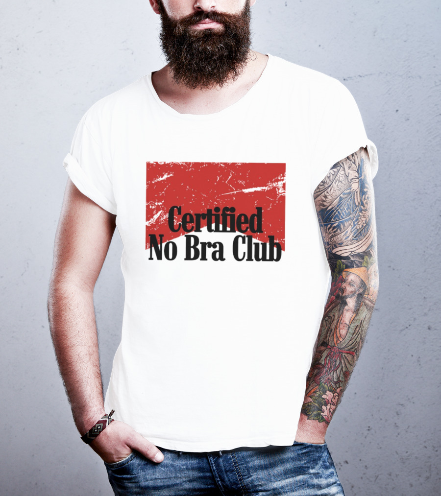 Certified No Bra Club Marlboro Parody Red Banner T-Shirt