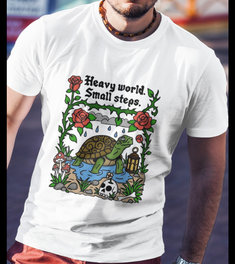Heavy World Small Steps Turtle Lantern Roses T-Shirt