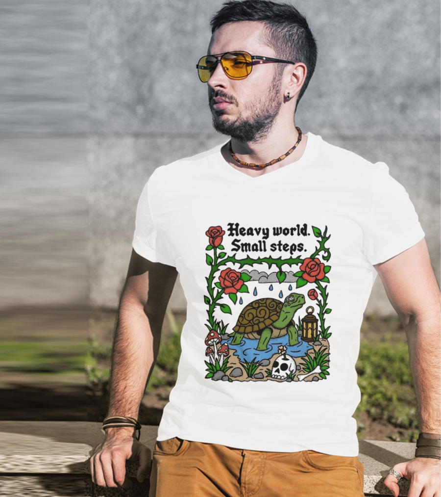 Heavy World Small Steps Turtle Lantern Roses T-Shirt