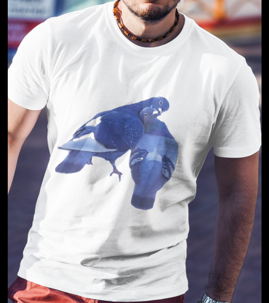 Love Doves Sports Banger Blue Pigeons Embrace T-Shirt