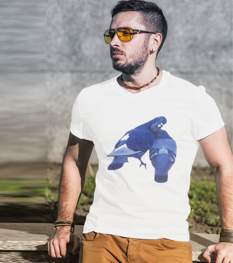 Love Doves Sports Banger Blue Pigeons Embrace T-Shirt