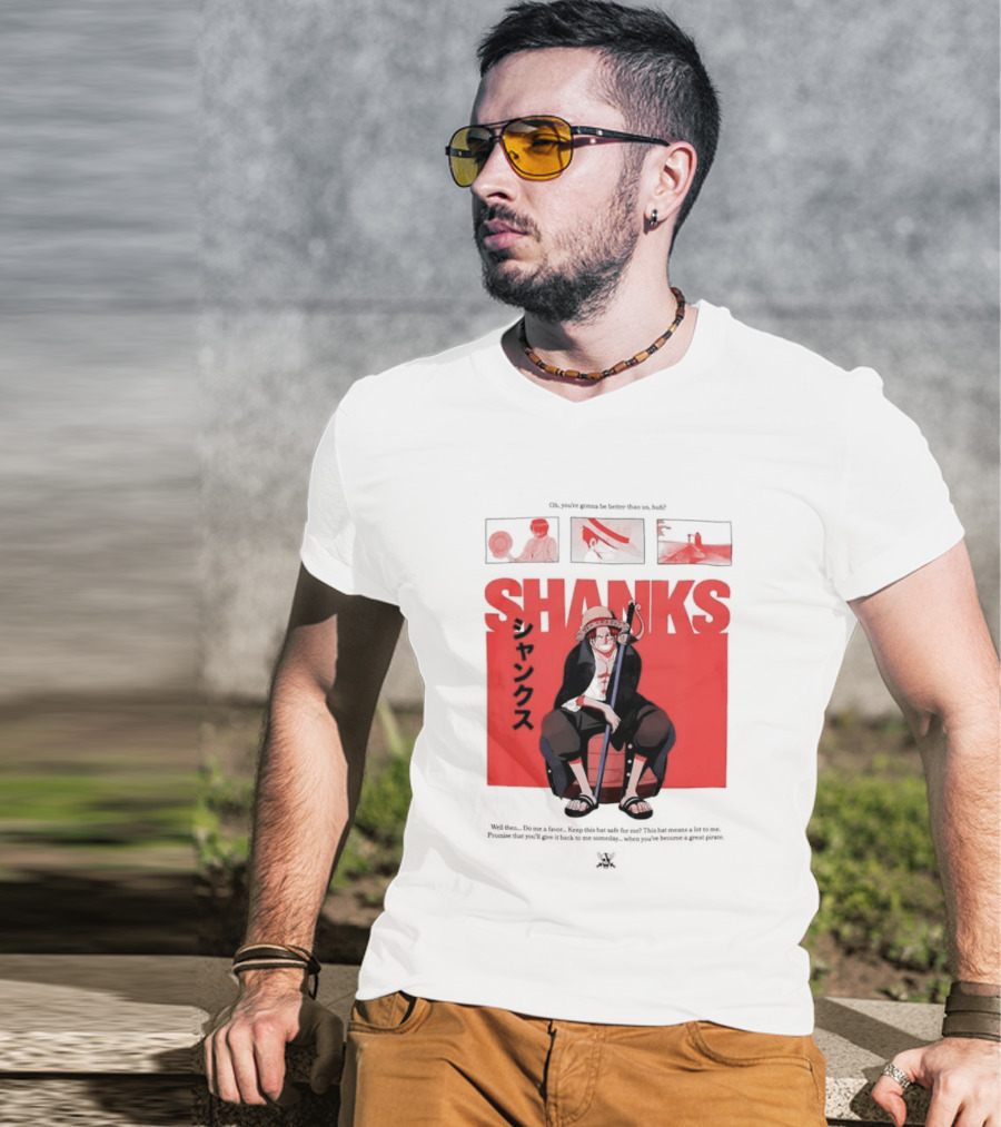One Piece Shanks Luffy Straw Hat Pirates Manga Panels T-Shirt