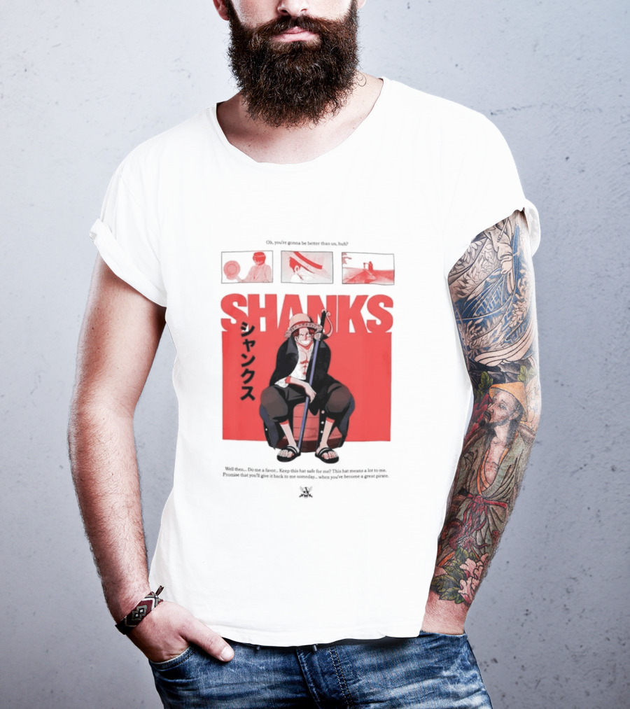 One Piece Shanks Luffy Straw Hat Pirates Manga Panels T-Shirt