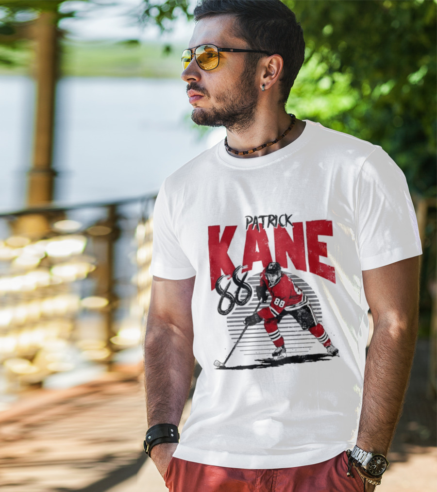 Patrick Kane 88 Chicago Blackhawks Hockey Player Action T-Shirt