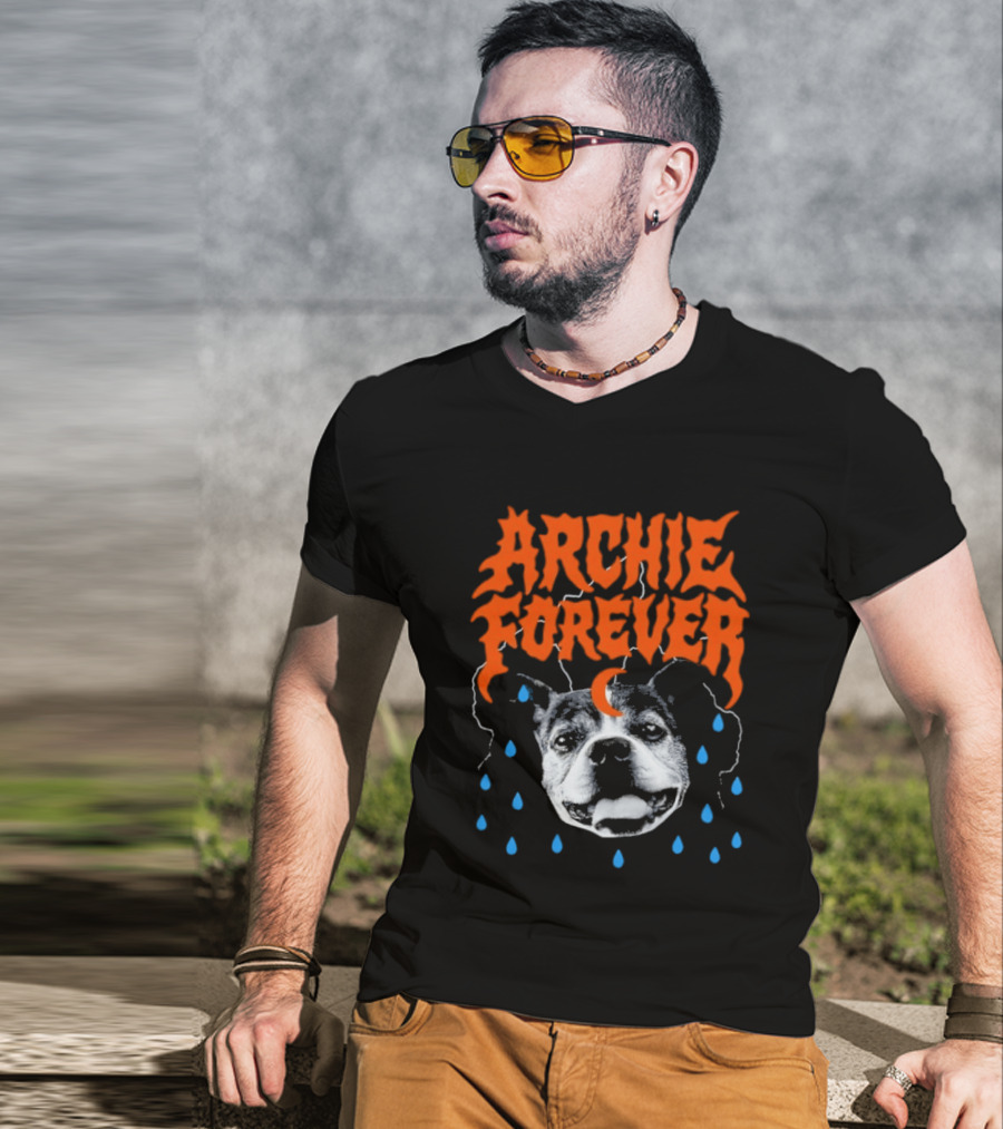 Archie Forever Dog Memorial Pet Tribute With Teardrops And Crescent Moon T-Shirt