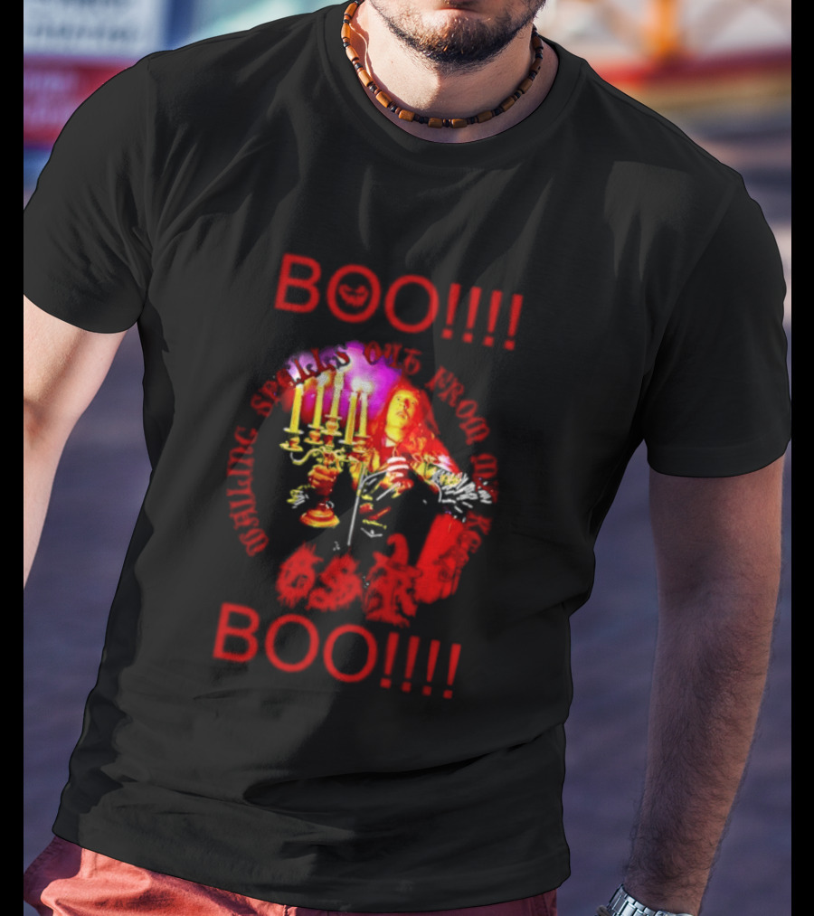 BOO Wailing Spells Out From My Keep Boo Candelabra Portrait Halloween T-Shirt