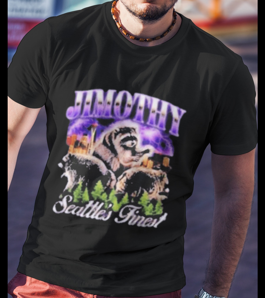 Jimothy Raccoon Seattle Skyline Adventure Forest Scene T-Shirt