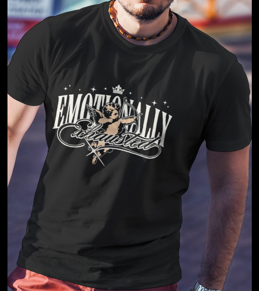 Emotionally Exhausted Cupid Angel With Crown And Stars T-Shirt