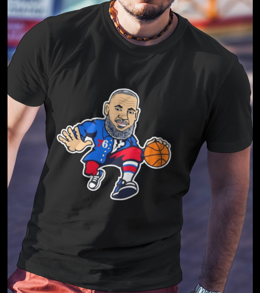 LeBron James Philadelphia Sixers Cartoon Basketball Player With Number 76 T-Shirt