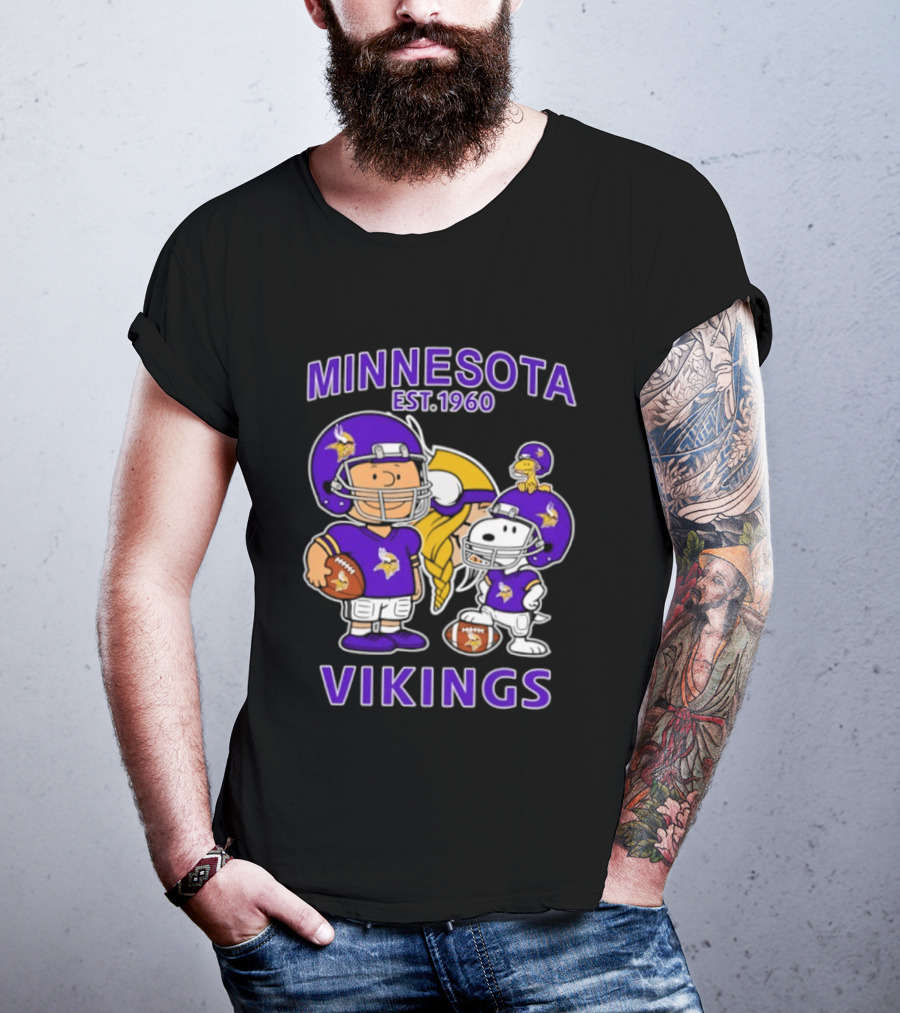 Minnesota Vikings Snoopy Charlie Brown Woodstock Est 1960 Football Team Fan Gear T-Shirt
