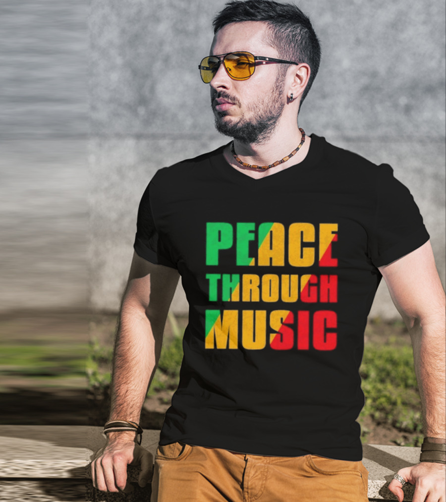 Peace Through Music Reggae Rasta Jamaica T-Shirt