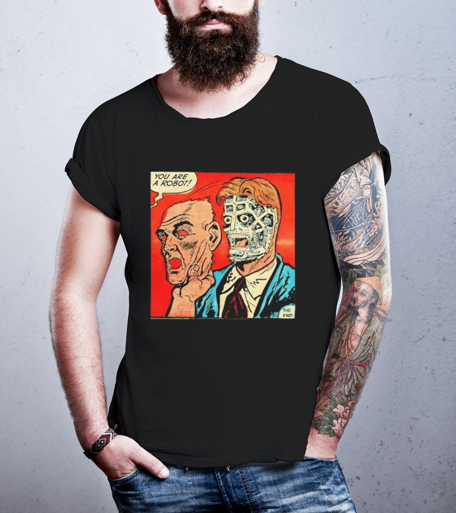 You Are A Robot Comic Style Mask Reveal The End T-Shirt