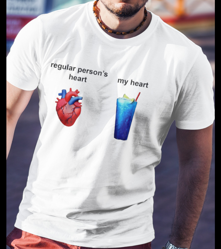 Regular Person's Heart Vs My Heart Blue Drink Emojis T-Shirt