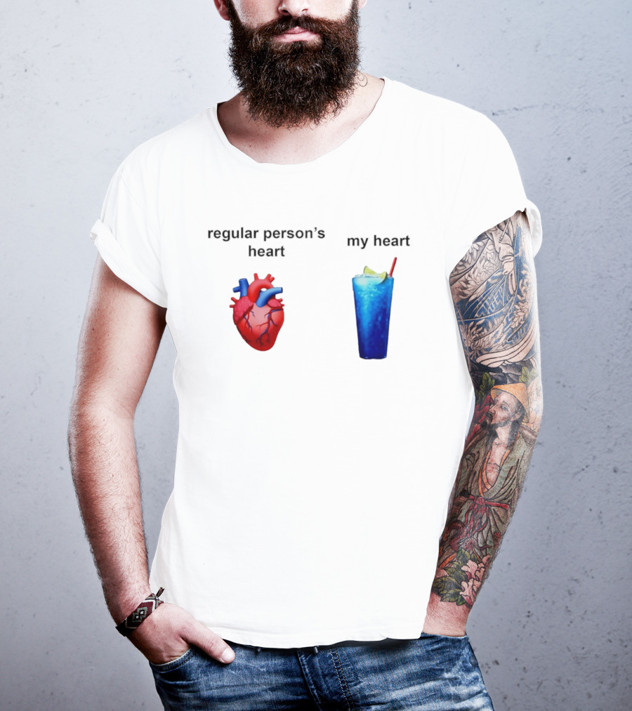 Regular Person's Heart Vs My Heart Blue Drink Emojis T-Shirt
