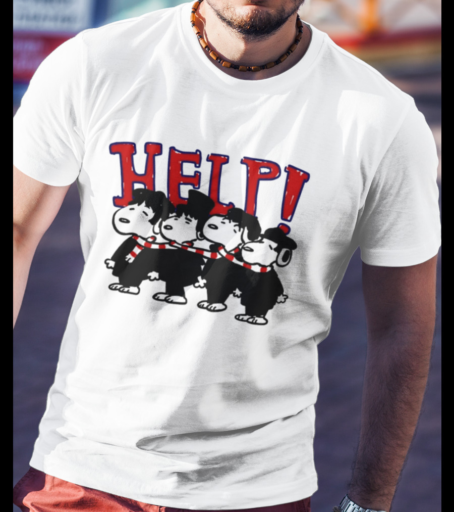 Peanuts Snoopy Beatles Help Parody Red Scarf T-Shirt