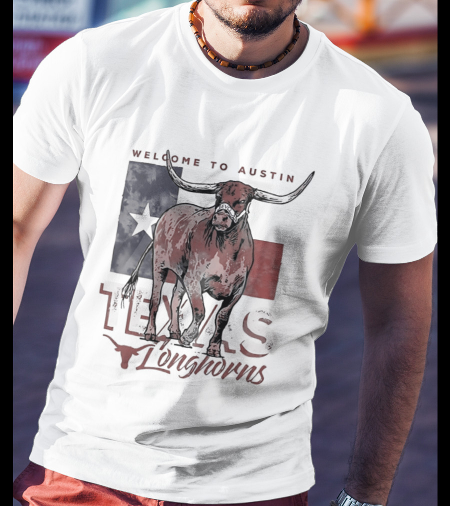 Welcome To Austin Texas Longhorns Bevo Texas Flag T-Shirt