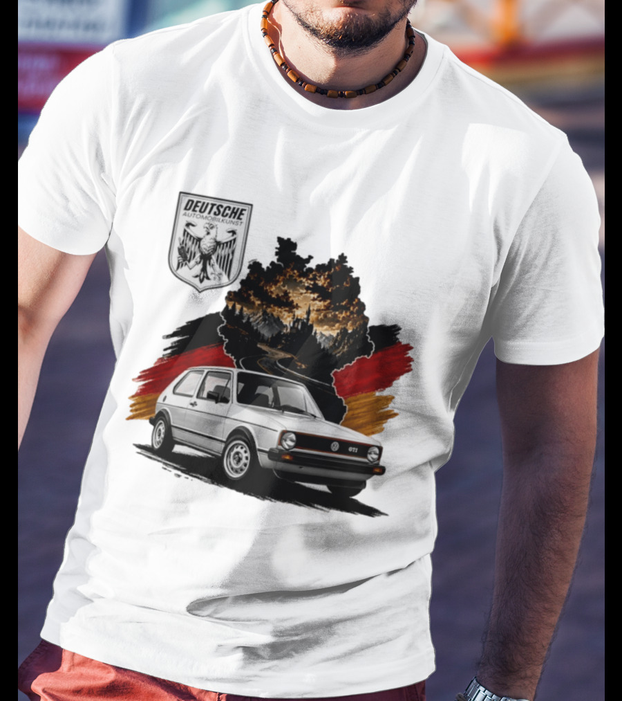 Deutsche Automobilkunst Volkswagen Golf GTI Germany Map Scenic Road Eagle Crest T-Shirt