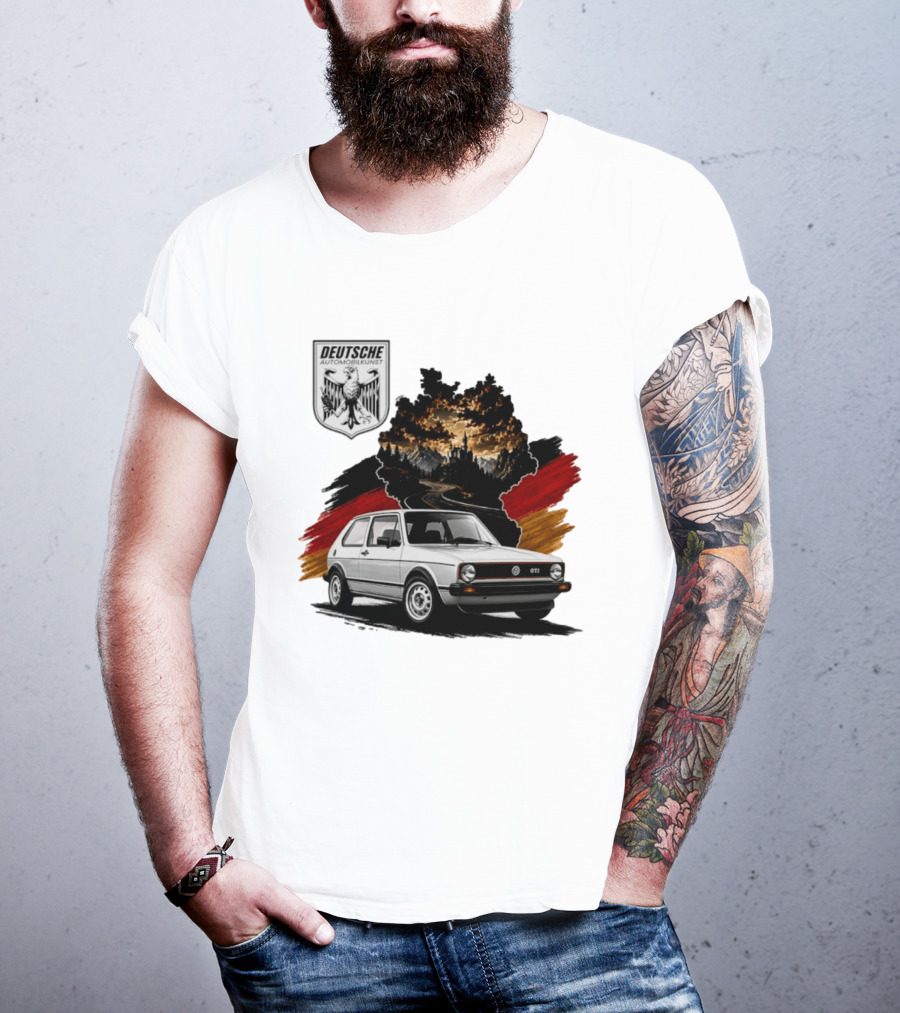 Deutsche Automobilkunst Volkswagen Golf GTI Germany Map Scenic Road Eagle Crest T-Shirt