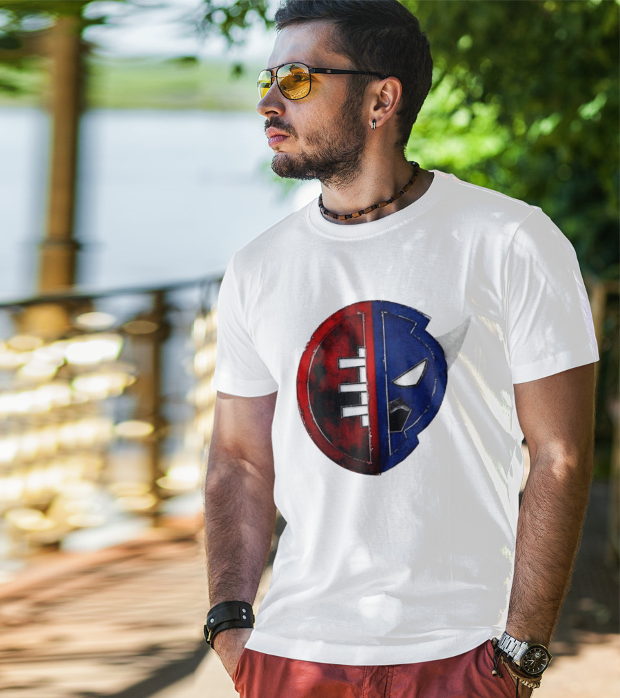 Buffalo Football Fusion Mask Emblem Red Blue Horns T-Shirt