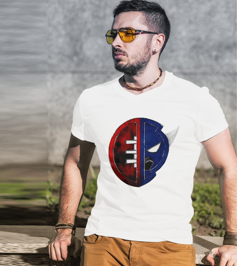 Buffalo Football Fusion Mask Emblem Red Blue Horns T-Shirt