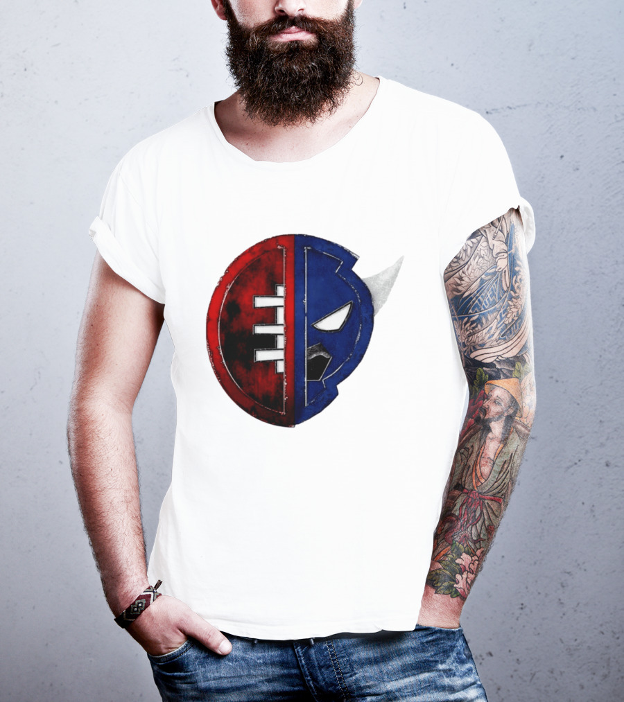 Buffalo Football Fusion Mask Emblem Red Blue Horns T-Shirt