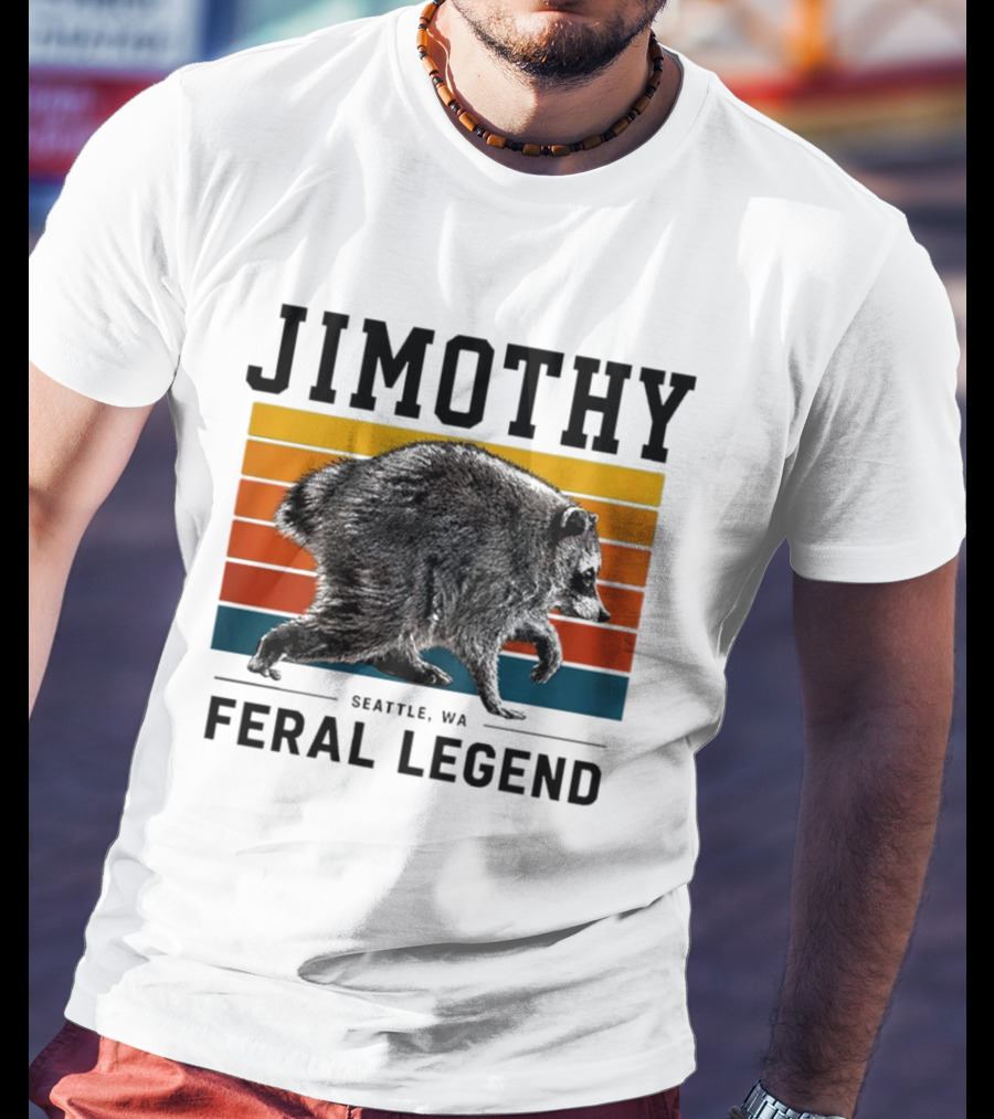 Jimothy Feral Legend Seattle WA Raccoon Vintage Stripes T-Shirt
