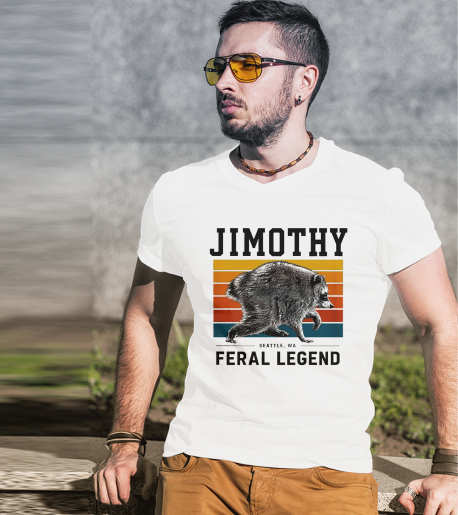 Jimothy Feral Legend Seattle WA Raccoon Vintage Stripes T-Shirt