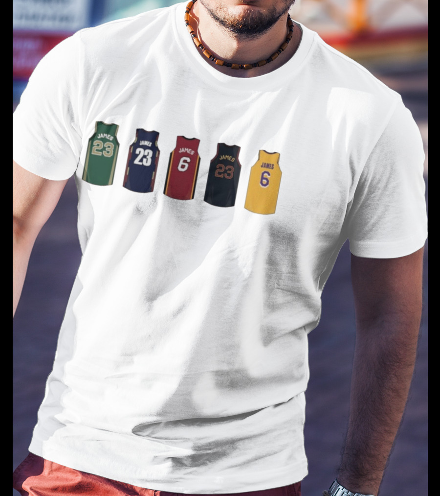LeBron James Jersey Collection Boston Celtics Cleveland Cavaliers Miami Heat Los Angeles Lakers T-Shirt
