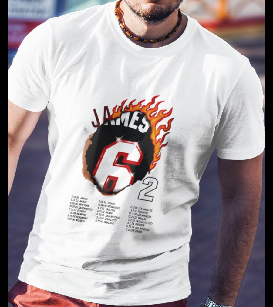 LeBron James 6 Burning Number With Game Dates T-Shirt