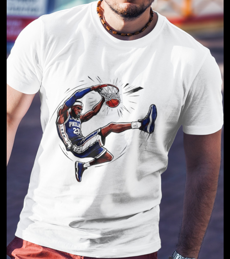 Philadelphia 76ers Phila 23 Basketball Player Dunking Action T-Shirt